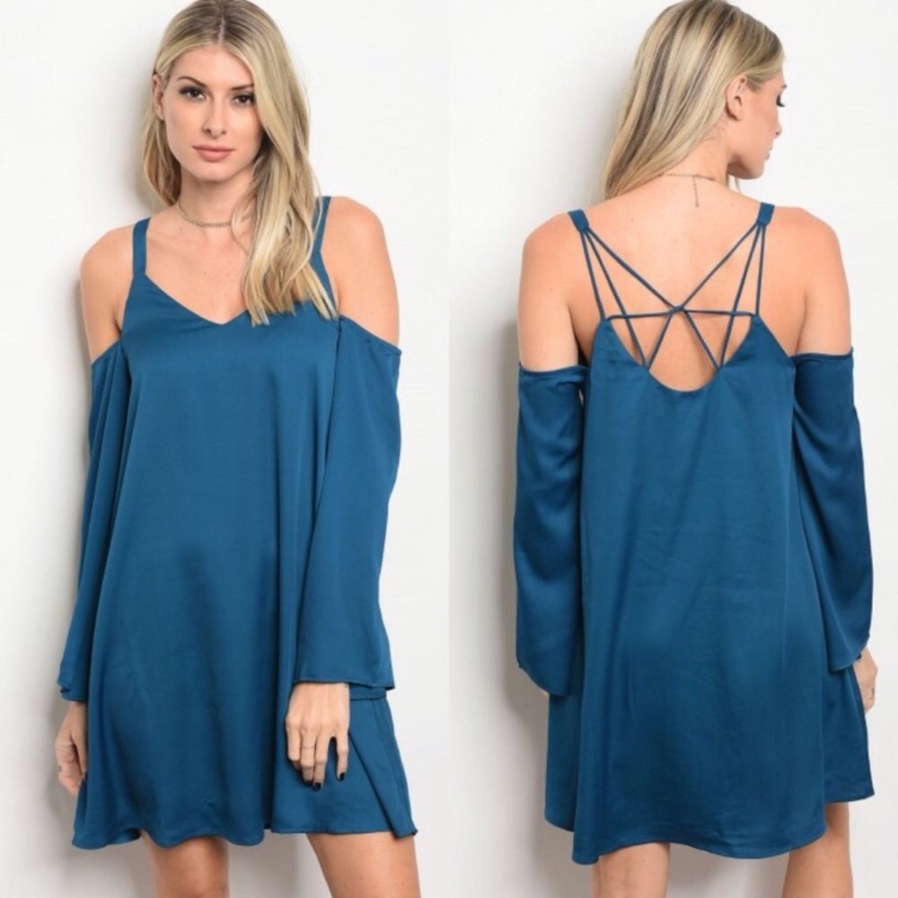 REDUCED! Blue Sleeve Cold Shoulder Skater Dress